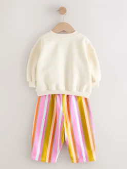 Crèmekleurige strepen gewatteerde figuurtjes - Set van sweatshirt en joggingbroek met rechte wijde pijpen (3mnd -7jr)