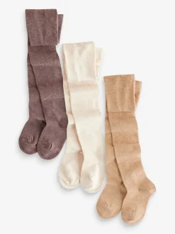 Crèmekleurig/neutraal - Set van 3 katoenrijke tights