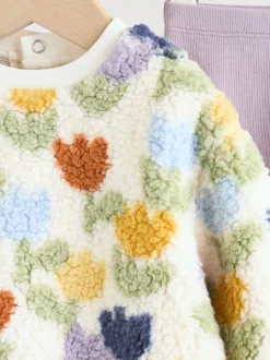 Crème/paarse tulp - 2 -delige Set van Fleece Tops en Leggings voor Baby''s (0mnd-2jr)