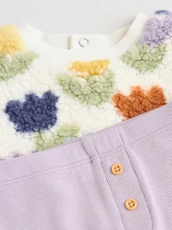 Crème/paarse tulp - 2 -delige Set van Fleece Tops en Leggings voor Baby''s (0mnd-2jr)
