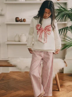 Crème/rode strik - Sweatshirt Pyjama's (2-16jaar)