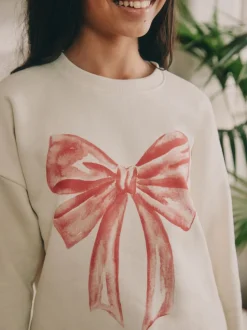 Crème/rode strik - Sweatshirt Pyjama's (2-16jaar)