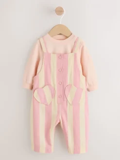 Crème/roze gestreept - Baby Set van bretelbroeken en Bodysuit 2 Pieces (0mnd.-3jr)