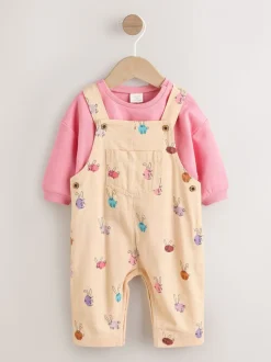 Crème/Roze konijn - Babyset van tuinbroek en rompertje, tweedelig (0mnd-3jr)