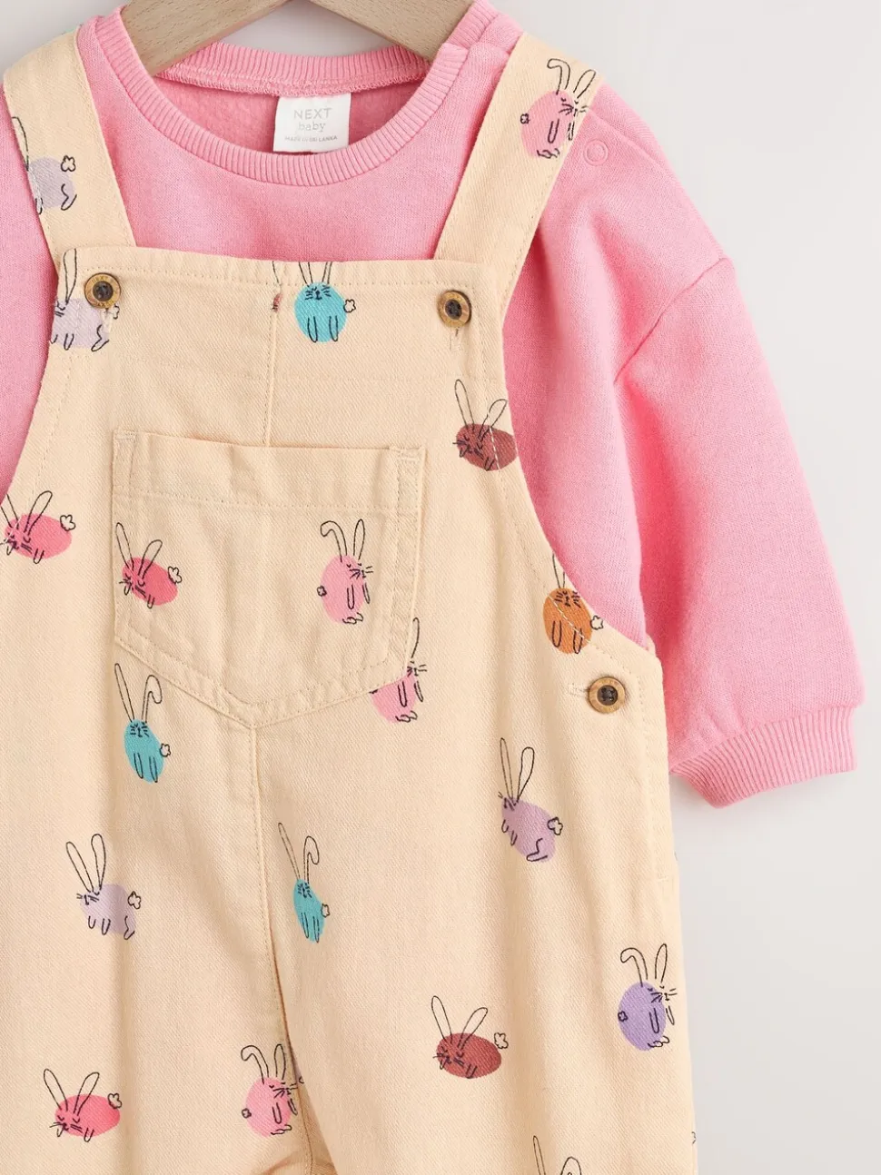 Crème/Roze konijn - Babyset van tuinbroek en rompertje, tweedelig (0mnd-3jr)