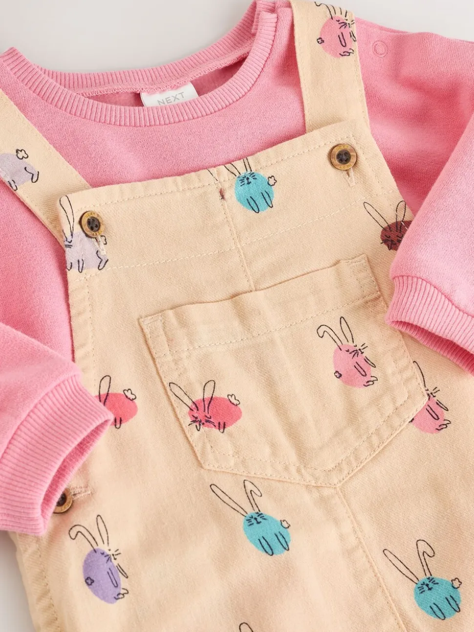 Crème/Roze konijn - Babyset van tuinbroek en rompertje, tweedelig (0mnd-3jr)