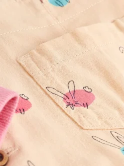 Crème/Roze konijn - Babyset van tuinbroek en rompertje, tweedelig (0mnd-3jr)