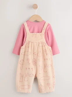 Crème/roze personage - Babyset van tuinbroek en rompertje, tweedelig (0mnd-3jr)
