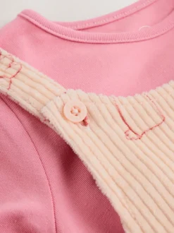 Crème/roze personage - Babyset van tuinbroek en rompertje, tweedelig (0mnd-3jr)