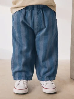 Dambordmotief/Blauwe Strepen - Set van 2 wijde broeken met elastische taille (3mnd-7jr)
