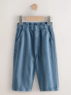 Dambordmotief/Blauwe Strepen - Set van 2 wijde broeken met elastische taille (3mnd-7jr)