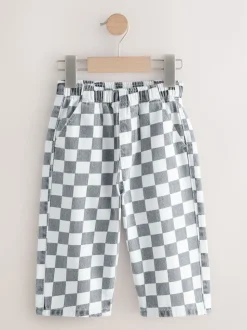 Dambordmotief/Blauwe Strepen - Set van 2 wijde broeken met elastische taille (3mnd-7jr)