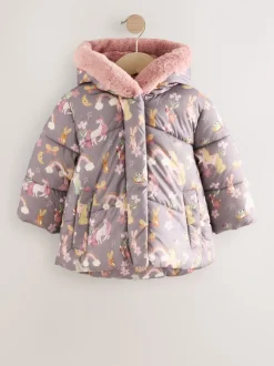 Damson Unicorn - Regenbestendige gewatteerde jas met imitatiebont afwerking (3mnd-7jr)