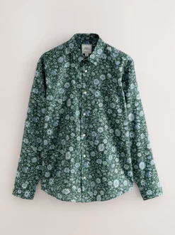 Dark Green Ditsy - Overhemd met lange mouwen en print
