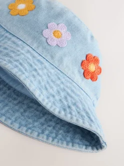 Denim - Crochet Flower Bucket Hat (3mths-10yrs)