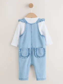 Denim - Set van bretelbroek en bodysuit met lange mouwen 2 -delig (0mnd -3jr)