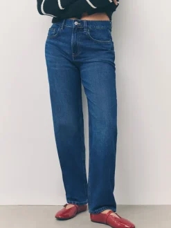 Denim donkerblauw - Jeans met ruime rechte pijpen