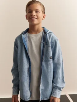 Denim met lichte wassing - Overshirt 100% Cotton Zip Through Hoodie (3-16yrs)
