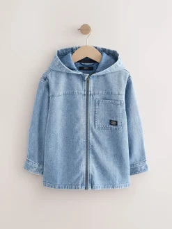 Denim met lichte wassing - Overshirt 100% Cotton Zip Through Hoodie (3-16yrs)