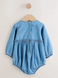 Denimblauw - Babyrompers met bloemenprint Set 2 -delig met maillot (0mnd -3jr)