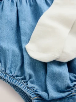 Denimblauw - Babyrompers met bloemenprint Set 2 -delig met maillot (0mnd -3jr)