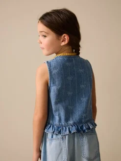 Denimblauw - Denim Bow Sleeveless Waistcoat (3-16yrs)