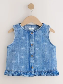 Denimblauw - Denim Bow Sleeveless Waistcoat (3-16yrs)