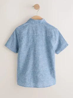Denimblauw - Shirt met korte mouwen van linnenmix (3-16jr)