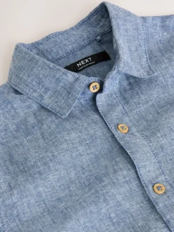 Denimblauw - Shirt met korte mouwen van linnenmix (3-16jr)