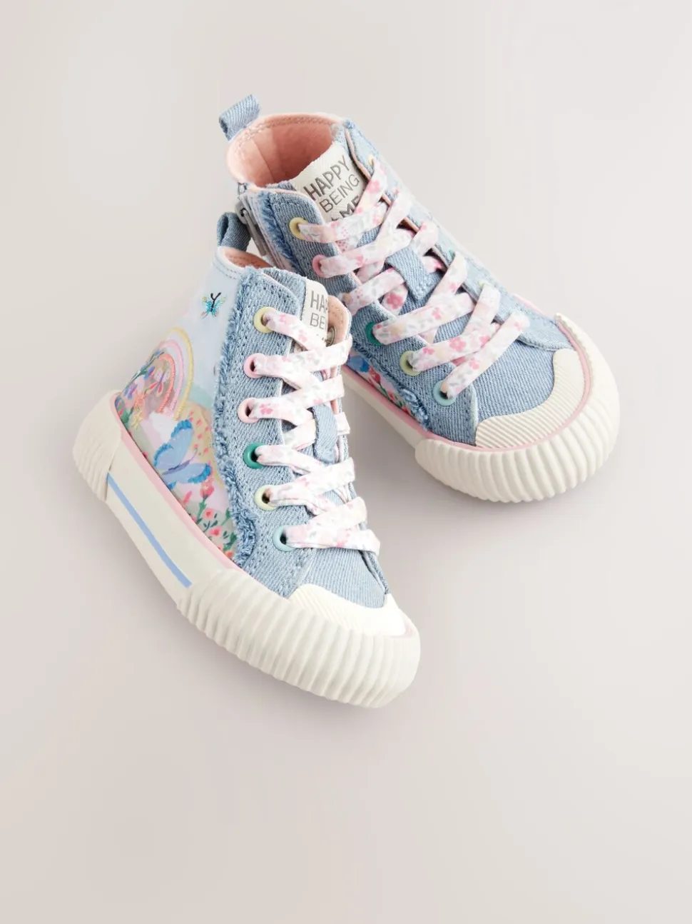Denimblauw met regenboog - Hoge sneakers
