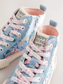 Denimblauw met regenboog - Hoge sneakers