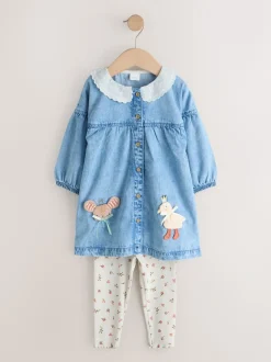Denimkarakter - Set van overhemdjurk en legging (3mnd-8jr)