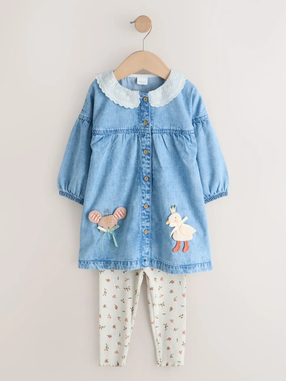 Denimkarakter - Set van overhemdjurk en legging (3mnd-8jr)