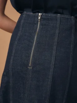 Denim-wassing - Full Seamed Midi Skirt