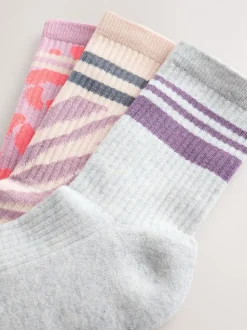 Dierenprint - Cotton Rich Cushioned Sole Ribbed Ankle Socks 3 Pack