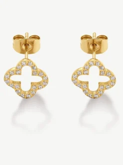 D.Louise Waterproof Pave Clover Studs Earrings