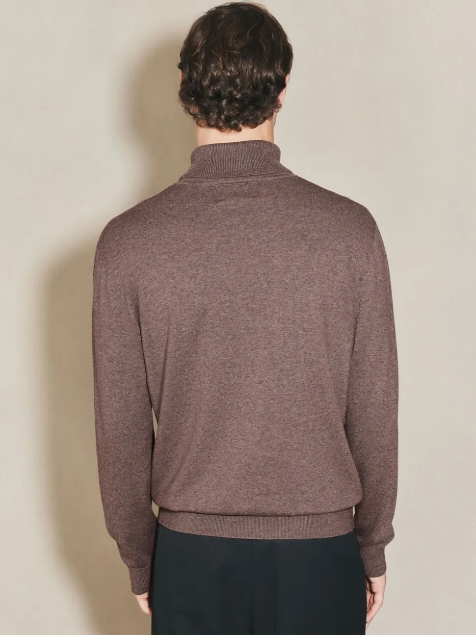 Donker kiezelkleurig - EDIT Gebreid poloshirt met lange mouwen en rolkraag