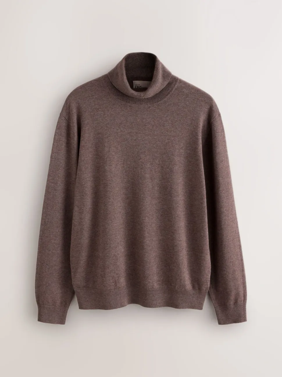 Donker kiezelkleurig - EDIT Gebreid poloshirt met lange mouwen en rolkraag