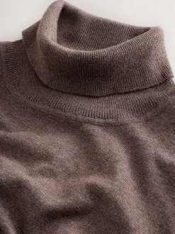 Donker kiezelkleurig - EDIT Gebreid poloshirt met lange mouwen en rolkraag