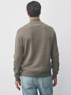 Donker kiezelkleurig - Effen - Regular fit 100% katoenen premium trui met korte rits