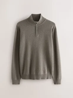 Donker kiezelkleurig - Effen - Regular fit 100% katoenen premium trui met korte rits