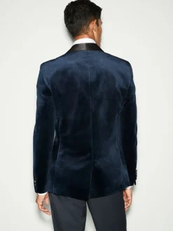 Donker marineblauw - Normale Pasvorm - Fluwelen blazer