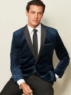 Donker marineblauw - Slim Fit - Fluwelen blazer