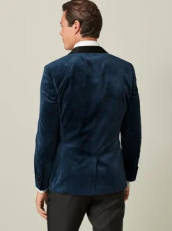 Donker marineblauw - Slim Fit - Fluwelen blazer