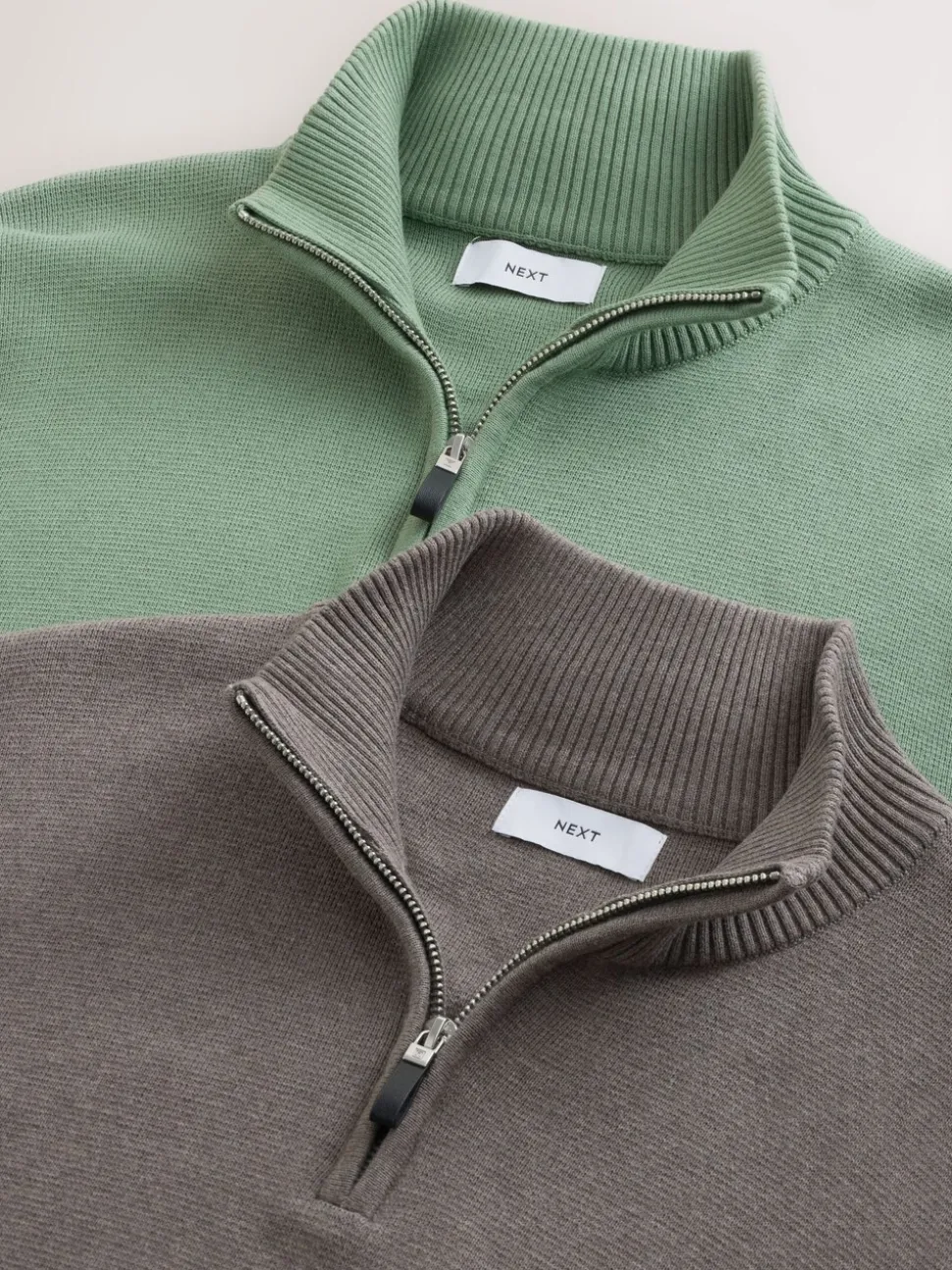 Donker steengrijs/saliegroen - 100% Cotton Regular Fit Premium Quarter Zip Jumpers 2 Pack