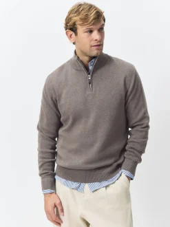 Donker steengrijs/saliegroen - 100% Cotton Regular Fit Premium Quarter Zip Jumpers 2 Pack