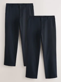 Donkerblauw - 2 Modieuze broeken zonder bandplooi