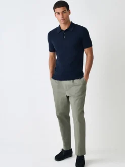 Donkerblauw - Aansluitend - Gebreid poloshirt met hoog katoengehalte en korte mouwen
