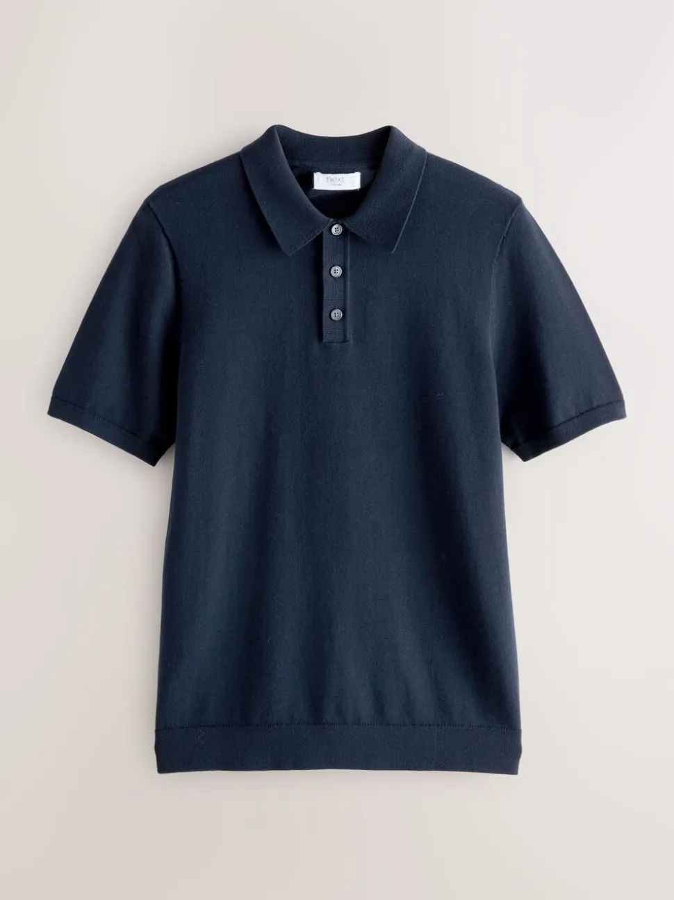 Donkerblauw - Aansluitend - Gebreid poloshirt met hoog katoengehalte en korte mouwen
