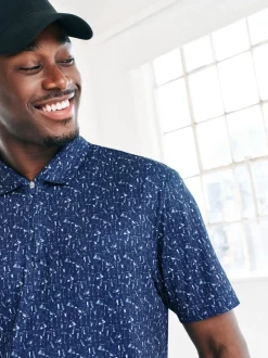 Donkerblauw - Active Geometric Print Golf Polo Shirt